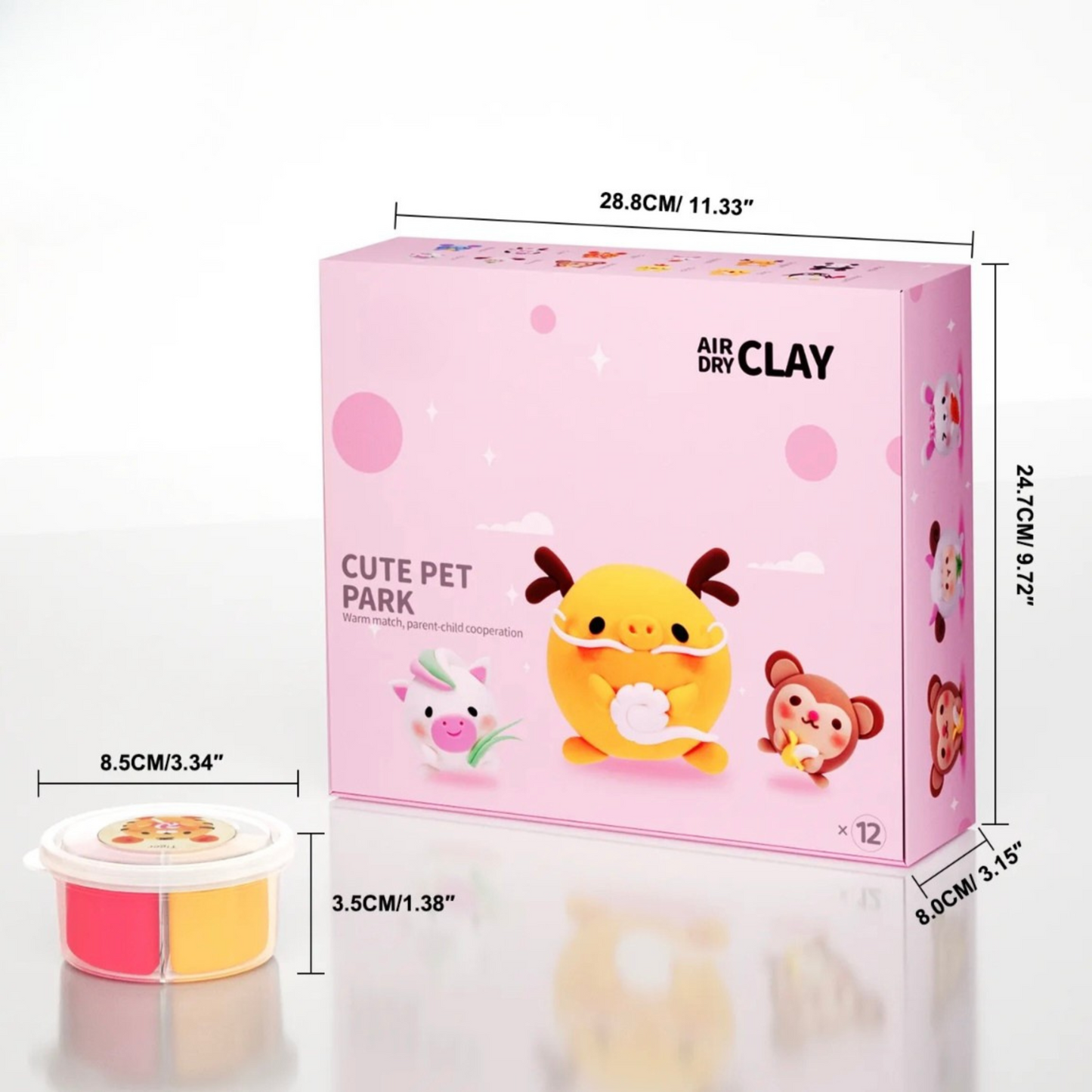 Animal Theme Air Dry Clay Kit for Creative Kids – 12 colorful pet figurines including bunny, panda, penguin, and puppy. Safe, soft clay for imaginative play and DIY crafting.