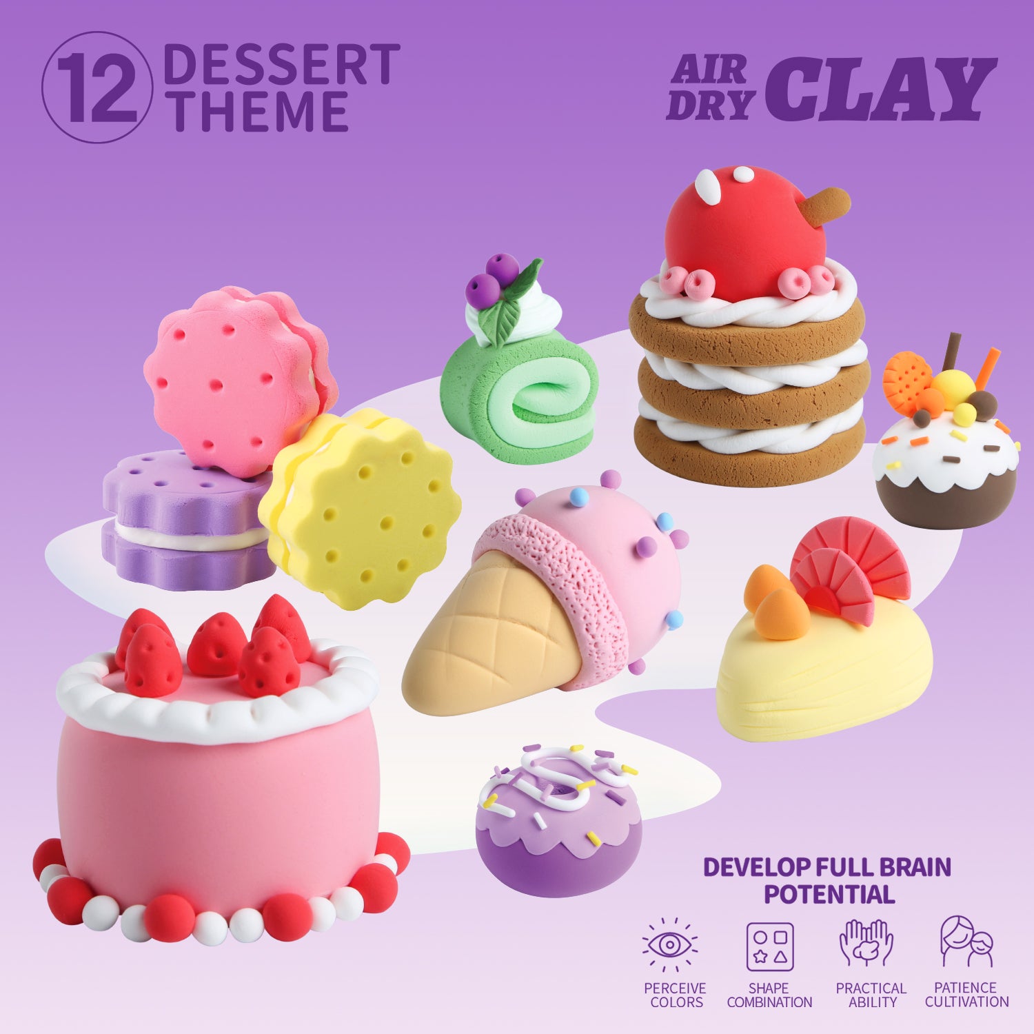 Open box image of clay kit showing included guide, tools, and colorful clay tubs. Ideal for slow living families seeking mindful activities, educational crafts, and Montessori gifts. CE tested and perfect for gifting.