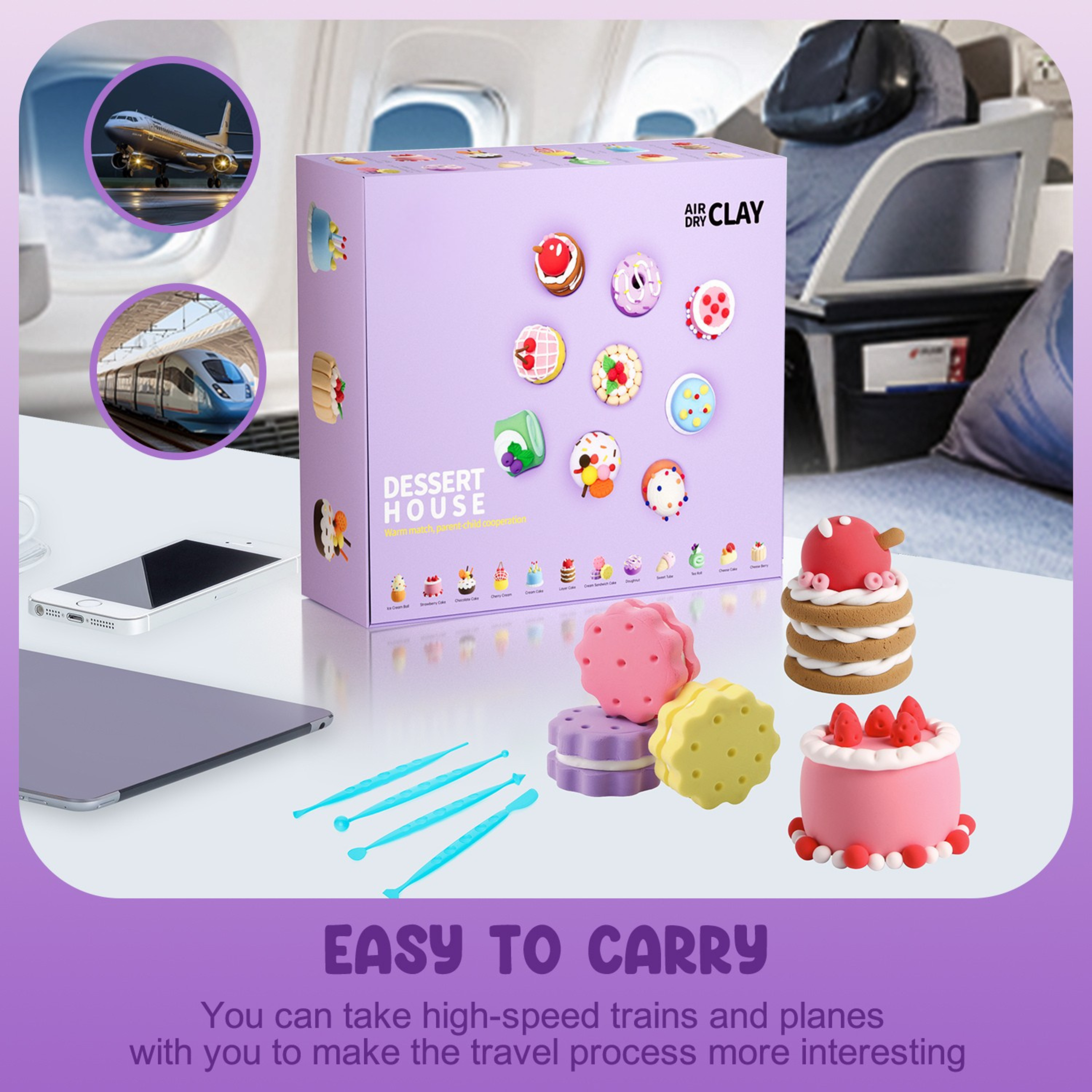 Toddler playing with clay kit in a cozy home setting. Educational play for ages 3 and up. Ideal for family time, creative focus, and early learning. Perfect screen-free gift to reduce tablet time and spark joy.
