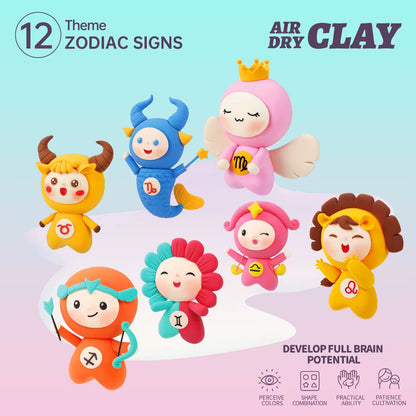 Zodiac Air Dry Clay Kit by OLIHUG – 12 colorful horoscope figurines designed for creative play and mindful crafting. Each figure represents a zodiac sign, offering hours of screen-free fun. Educational, relaxing, and artistic gift idea for kids, teens, and adults. Premium quality and beautifully packaged.