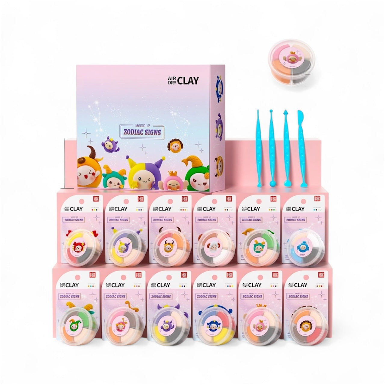 Air Dry Clay Kit – a creative DIY craft box with 12 collectible zodiac figurines. Perfect for kids and adults to relax, focus, and create art without screens. Montessori-inspired activity that develops fine motor skills, patience, and imagination. Safe, non-toxic, and eco-friendly materials.