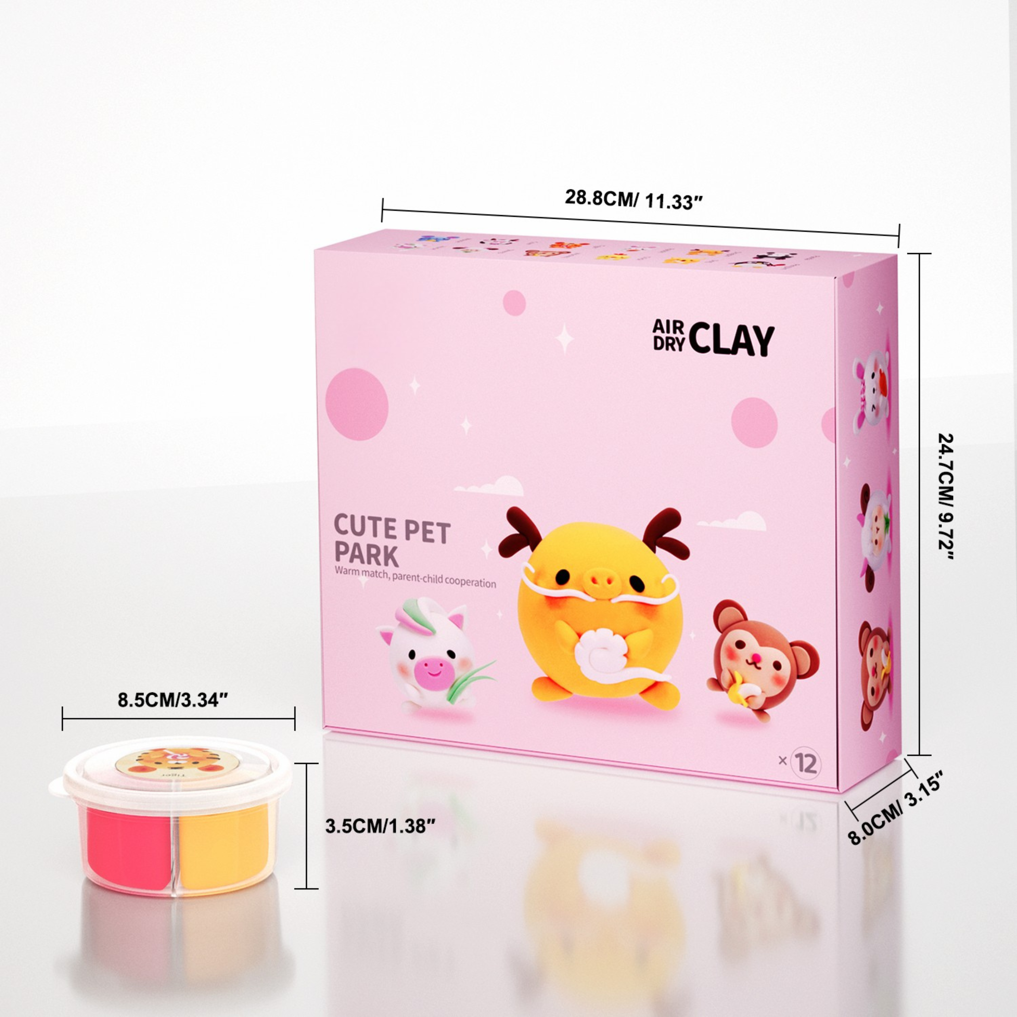 Loufor Pet Park clay kit closed box with minimal pink design and cute animal mascots. Ideal as a birthday gift, Montessori resource, or holiday activity set for creative children.