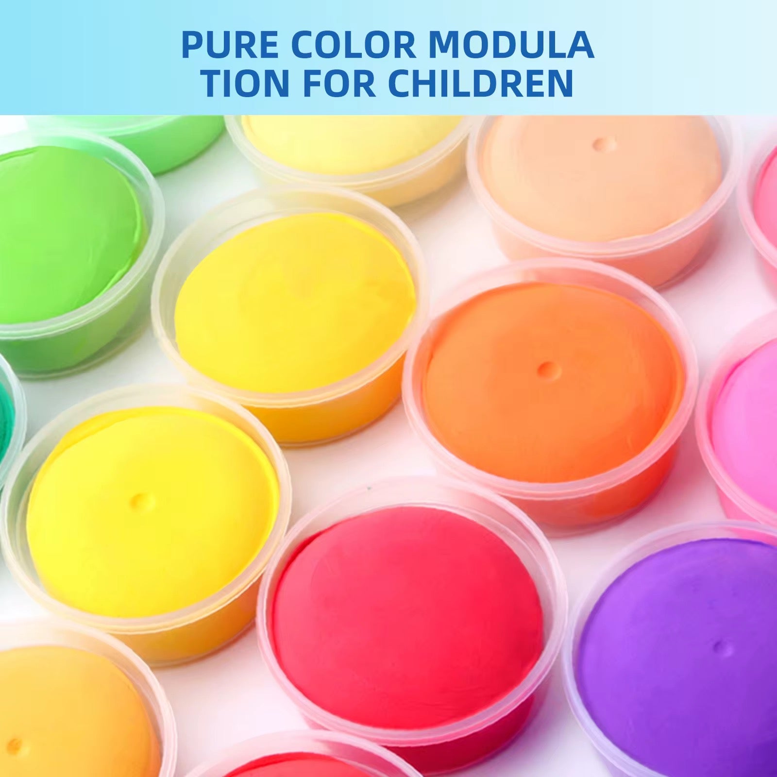 Set of vibrant rainbow air-dry clay tubs included in the dinosaur kit. Non-toxic and safe materials perfect for crafting colorful dinosaur figures at home or school.