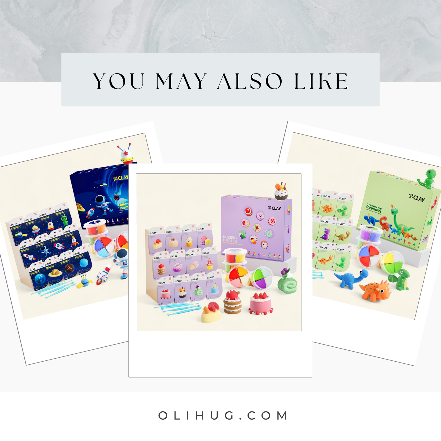 Collection of Montessori air dry clay kits and creative subscription boxes for kids and adults. Variety of themed DIY clay sets designed for creative play, gifting and mindful activities at home.
