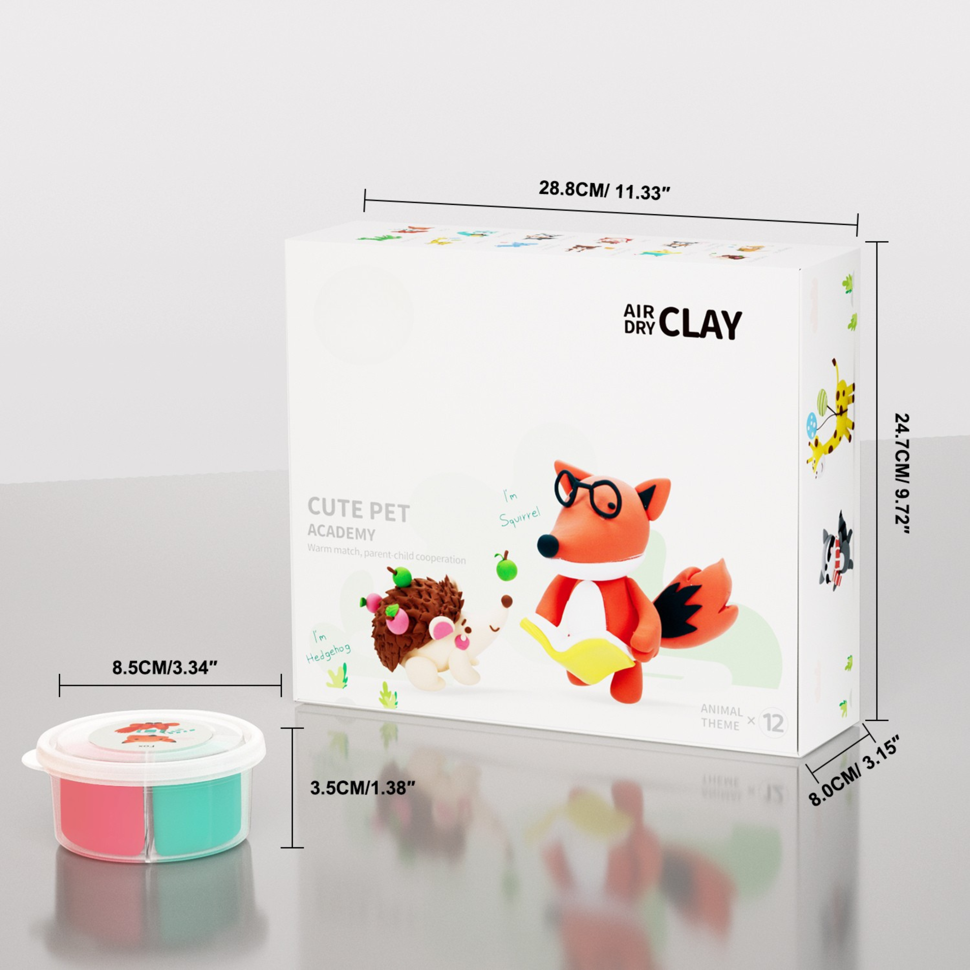 Side view of the Pet Academy box showing branding and contents. Eco-friendly, safe for kids, and printed with vegetable-based ink. Great educational toy or gift for creative children.