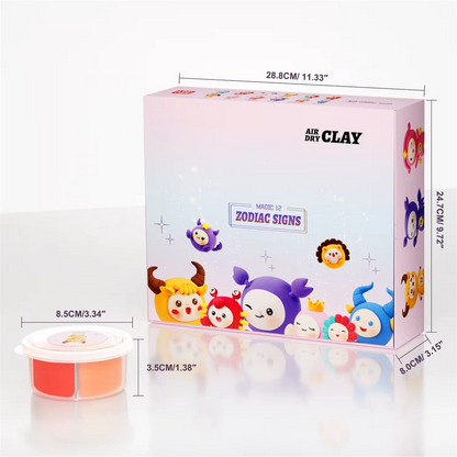 Complete OLIHUG Zodiac Clay Craft Kit – includes 12 cute collectible characters, sculpting tools, and colorful air dry clay. A wonderful Montessori-inspired activity for birthdays, family time, or educational play. Safe, non-toxic formula and EU-certified quality for hours of joyful creativity.