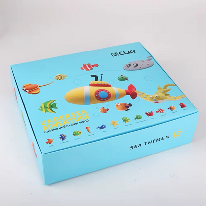 Air dry clay kit sea animals with colorful ocean theme figures, tools and accessories, complete creative set for kids and adults, screen free activity for fine motor skills, sensory play and imagination development, Montessori inspired clay kit by OLIHUG featuring Loufor air dry clay, perfect gift idea for birthdays, holidays and creative family time
