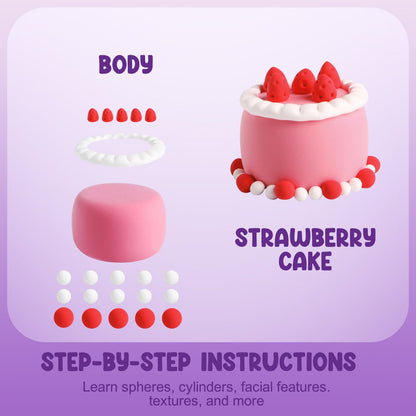 Easy step-by-step guide for kids to create a strawberry cake with air-dry clay. Encourages creativity, fine motor skills, and Montessori-style hands-on learning. Ideal for ages 3+, with non-toxic materials safe for home or classroom DIY fun.