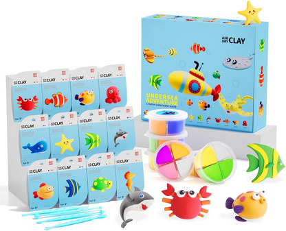 Air dry clay kit sea animals with colorful ocean theme figures, tools and accessories, complete creative set for kids and adults, screen free activity for fine motor skills, sensory play and imagination development, Montessori inspired clay kit by OLIHUG featuring Loufor air dry clay, perfect gift idea for birthdays, holidays and creative family time
