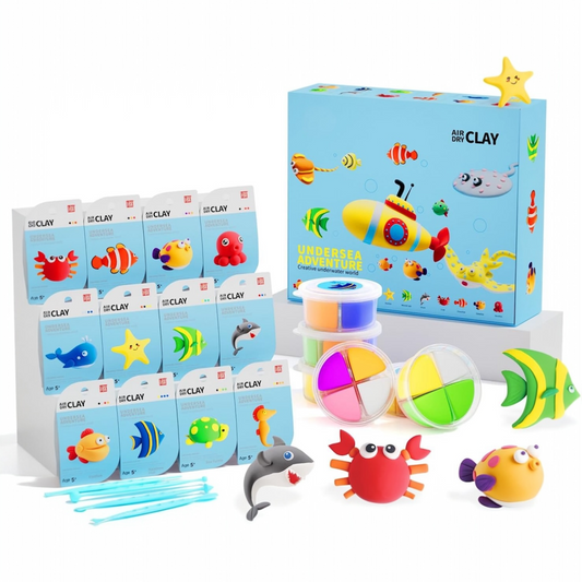 Air dry clay kit sea animals with colorful ocean theme figures, tools and accessories, complete creative set for kids and adults, screen free activity for fine motor skills, sensory play and imagination development, Montessori inspired clay kit by OLIHUG featuring Loufor air dry clay, perfect gift idea for birthdays, holidays and creative family time