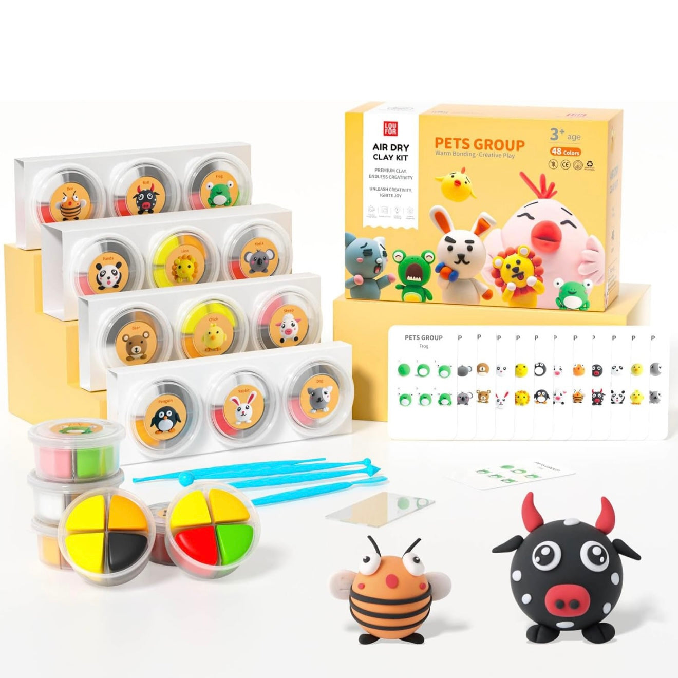 OLIHUG air dry clay kit for kids with animal theme, complete DIY craft set including colorful clay, sculpting tools, and step-by-step guides. Creative modeling kit designed for imaginative play, fine motor skill development, and screen-free activities, perfect gift idea for children and beginner artists.