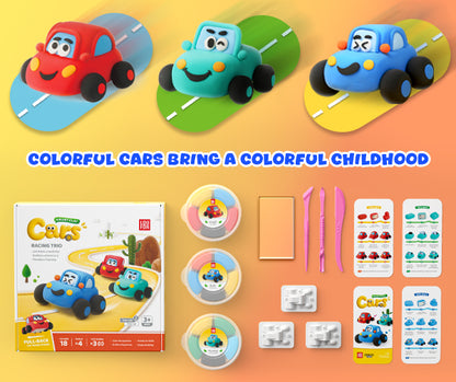 Colorful air dry clay tubs and accessories for mixing colors and building toy cars, DIY clay kit for kids that encourages creativity and color recognition, non toxic soft clay set for screen free play, OLIHUG clay car kit using Loufor air dry clay