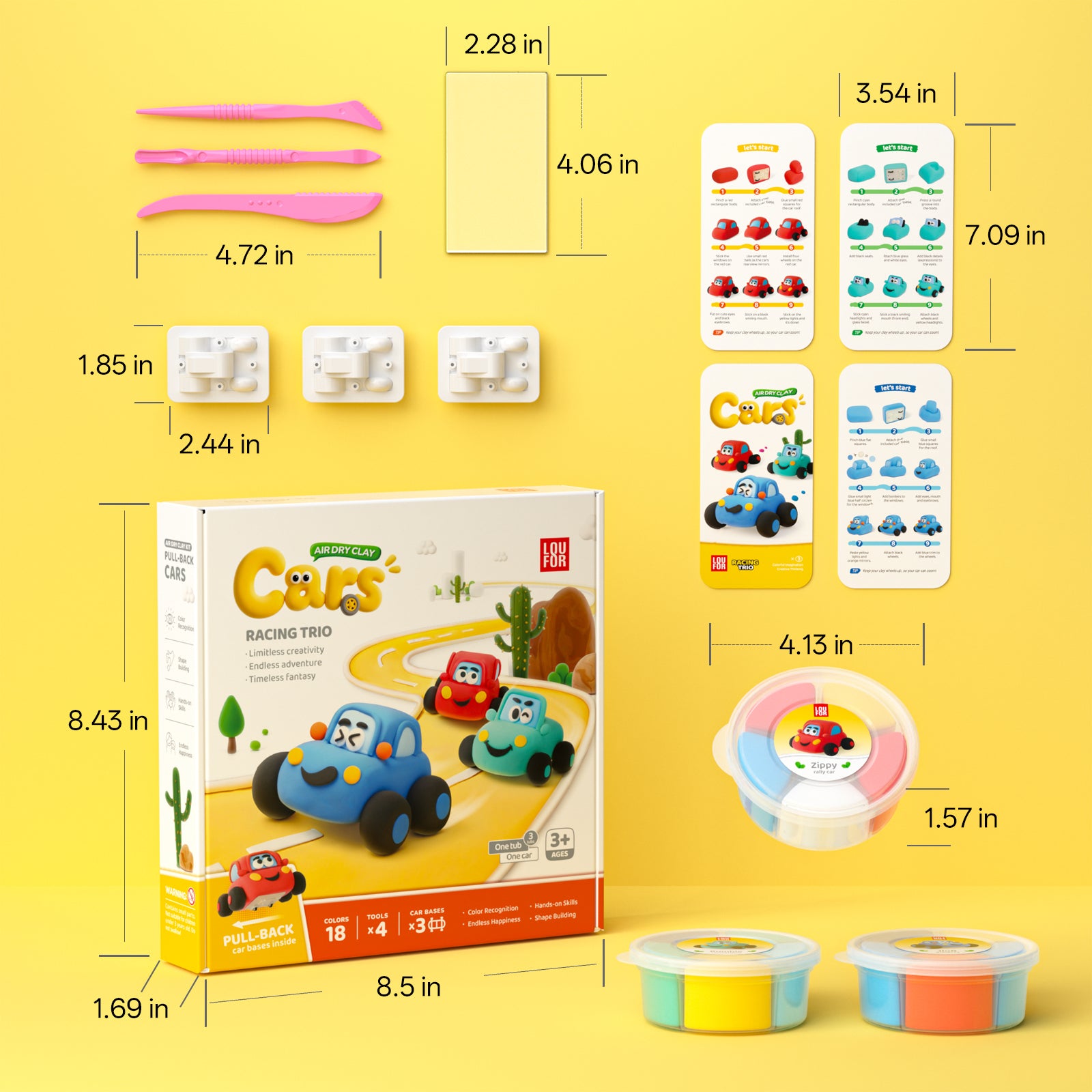 Finished clay toy car made from air dry clay, soft and lightweight racing car figure designed for play after drying, build your own car DIY activity for kids, creative screen free toy that encourages imagination and hands on learning, OLIHUG clay car kit using Loufor air dry clay