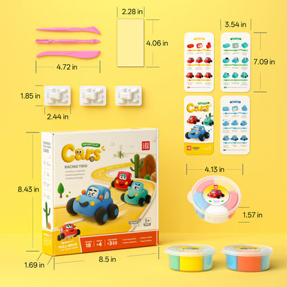 Finished clay toy car made from air dry clay, soft and lightweight racing car figure designed for play after drying, build your own car DIY activity for kids, creative screen free toy that encourages imagination and hands on learning, OLIHUG clay car kit using Loufor air dry clay