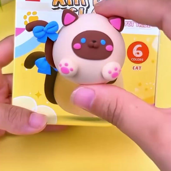 Finished clay cat figure made from air dry clay, cute DIY craft project for kids and beginners, soft lightweight modeling clay easy to shape and detail, creative screen free activity that encourages imagination and confidence, clay craft kit designed for hands on learning and play
