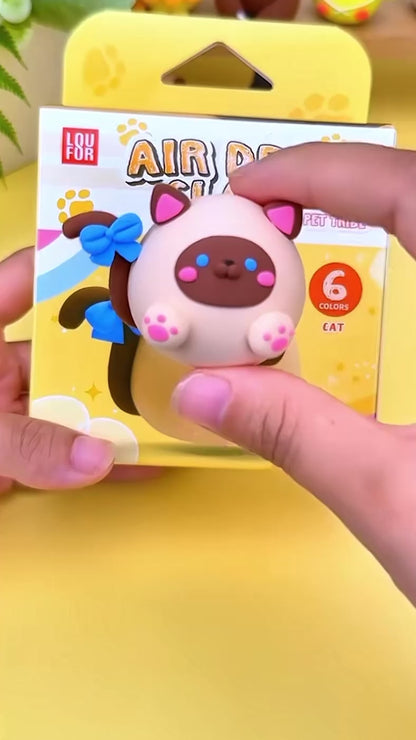 Finished clay cat figure made from air dry clay, cute DIY craft project for kids and beginners, soft lightweight modeling clay easy to shape and detail, creative screen free activity that encourages imagination and confidence, clay craft kit designed for hands on learning and play
