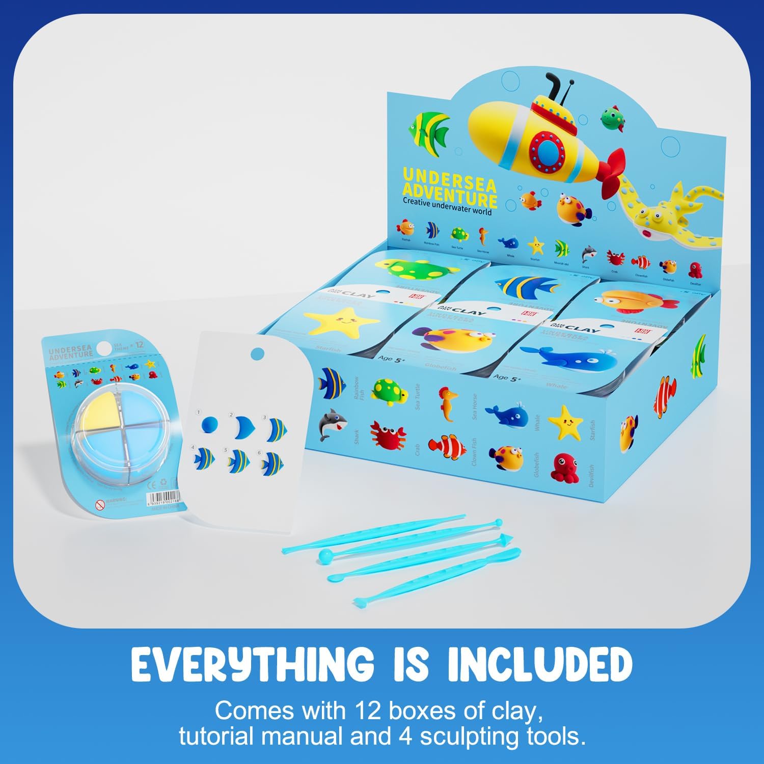 Everything included air dry clay kit with organized packaging, step by step cards, sculpting tools and colorful clay, beginner friendly DIY clay set for kids and adults, screen free creative activity that improves focus and hand coordination, premium OLIHUG clay kit made with Loufor air dry clay for home learning and mindful play
